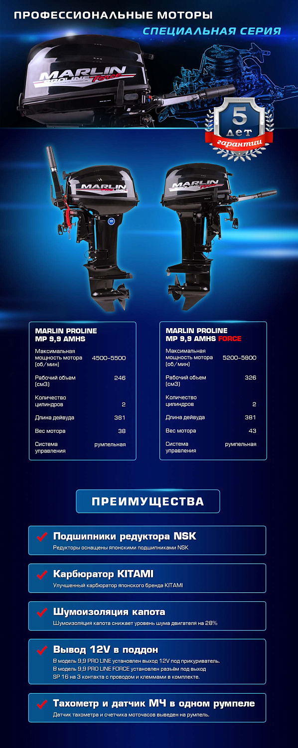 Лодочный мотор MARLIN PROLINE MP 9.9 (20) AMHS FORCE в Балакове